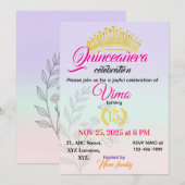 Elegante Pastelkleurige Botanische Quinceañera Uit Kaart (Voorkant / Achterkant)
