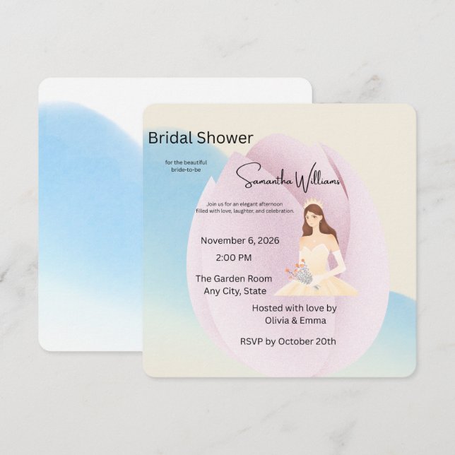 Elegante Pastelkleurige Bruidsdouche Uitnodiging – (Voorkant / Achterkant)