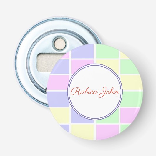 Elegante Pastelkleurige Gepersonaliseerde Button Flesopener (Voorkant)