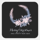Elegante Pastelkleurige Krans Kerst Botanisch Loof Vierkante Sticker (Voorkant)