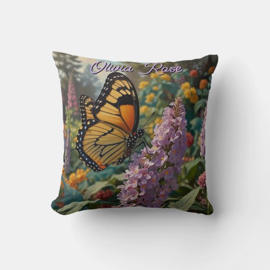 Elegante pastelkleurige wilde bloementuin met vlin kussen (Voorkant)