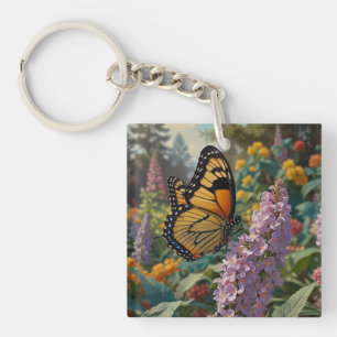 Elegante pastelkleurige wilde bloementuin met vlin sleutelhanger