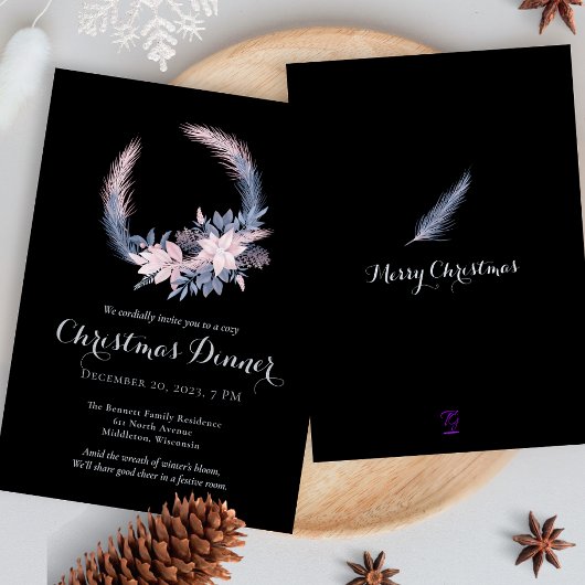 Elegante pastelkrans kerstdiner partij kaart