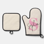 Elegante Pastelmonogram Oven Mitt & Pot Houder Set (Voorkant)