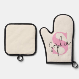 Elegante Pastelmonogram Oven Mitt & Pot Houder Set