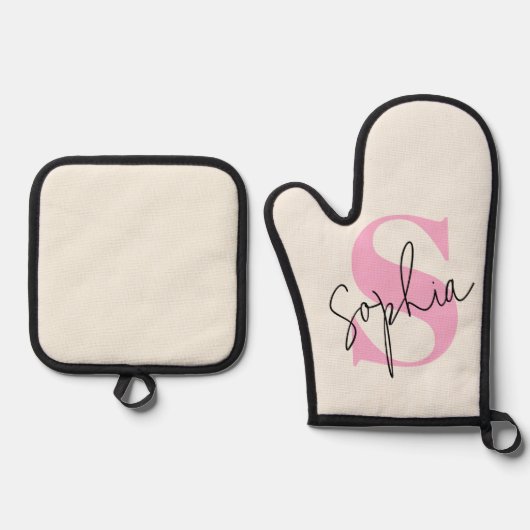 Elegante Pastelmonogram Oven Mitt & Pot Houder Set (Voorkant)