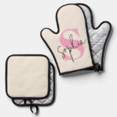 Elegante Pastelmonogram Oven Mitt & Pot Houder Set (Voorkant / Achterkant)