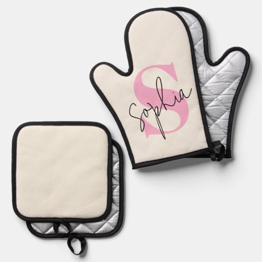 Elegante Pastelmonogram Oven Mitt & Pot Houder Set (Voorkant / Achterkant)