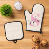 Elegante Pastelmonogram Oven Mitt & Pot Houder Set (Top down)