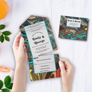 Elegante Pastelolie Schilderij Abstracte bruiloft All In One Uitnodiging