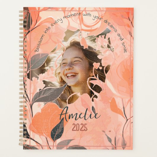 Elegante pastelperzik en salie bloemenfoto planner (Voorkant)