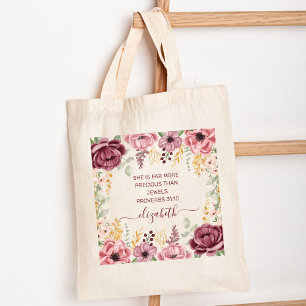 Elegante pastelroze bloem Spreuken 31 Tote Bag
