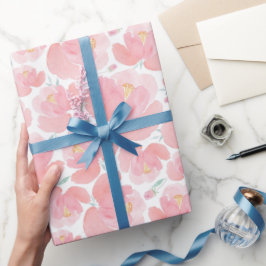 Elegante pastelroze bloemen cadeaupapier