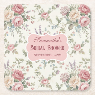 Elegante Pastelrozen Shabby Chic Bruiloftsborrel Kartonnen Onderzetters