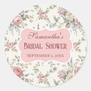 Elegante Pastelrozen Shabby Chic Bruiloftsborrel Ronde Sticker