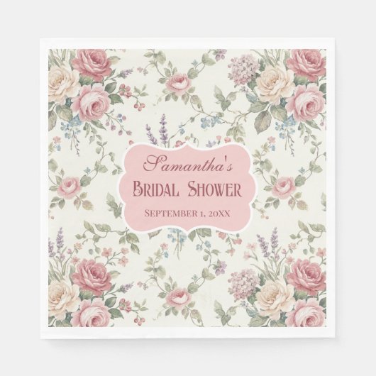 Elegante Pastelrozen Shabby Chic Bruiloftsborrel Servet (Voorkant)
