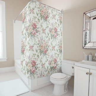 Elegante Pastelrozen Shabby Chic Douchegordijn