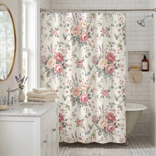 Elegante Pastelrozen Shabby Chic Douchegordijn