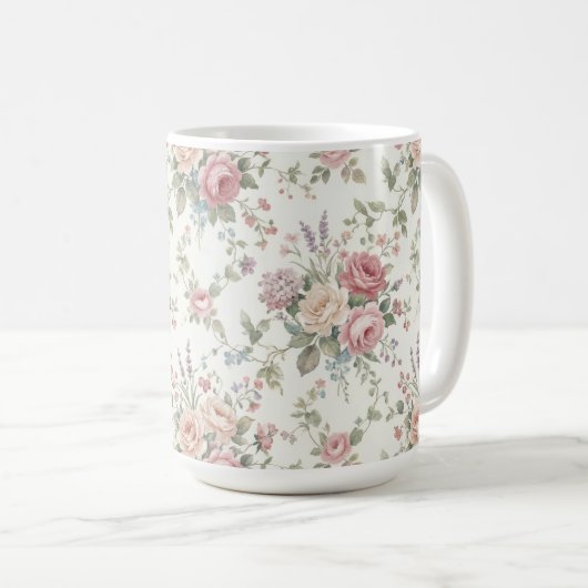 Elegante Pastelrozen Shabby Chic Koffiemok (Voorkant rechts)