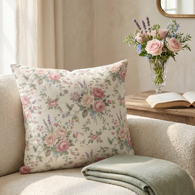 Elegante Pastelrozen Shabby Chic Kussen (Creator heeft geüpload)