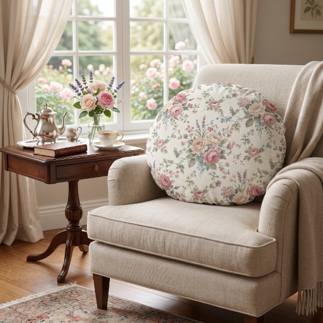 Elegante Pastelrozen Shabby Chic Rond Kussen (Creator heeft geüpload)