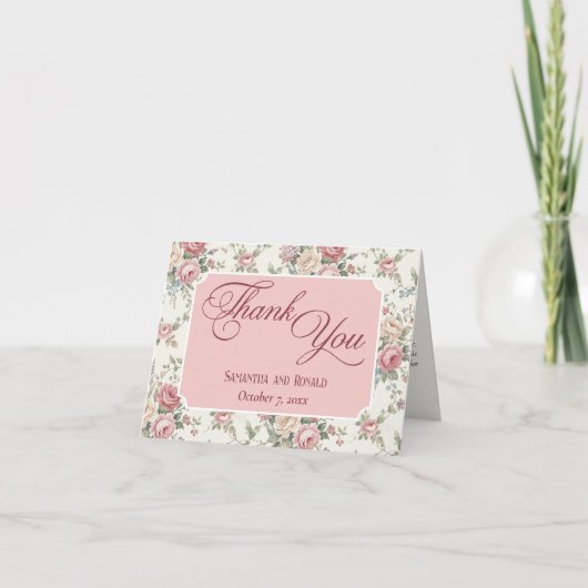 Elegante Pastelrozen Shabby Chic Trouw Bedankt (Voorkant)