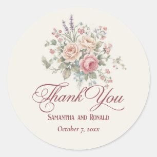 Elegante Pastelrozen Shabby Chic Trouw Stuur Ons B Ronde Sticker