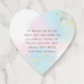 Elegante Pastels Roze Blauwgroen Goud Confetti Bru Bedankjes Labels (Achterkant)