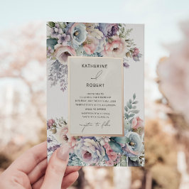 Elegante Pasteltuin Bloemachtige Bruiloft Folie Uitnodiging