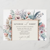 Elegante pasteltuin bloemenbruiloft folie uitnodiging (Voorkant)