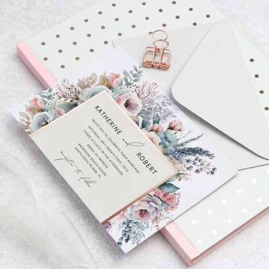Elegante pasteltuin bloemenbruiloft folie uitnodiging