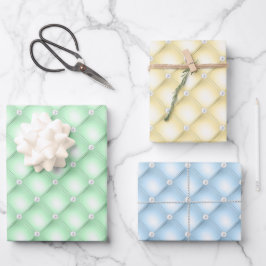 Elegante Patel Groen, Geel & Blauwe Diamant Gestik Inpakpapier Vel