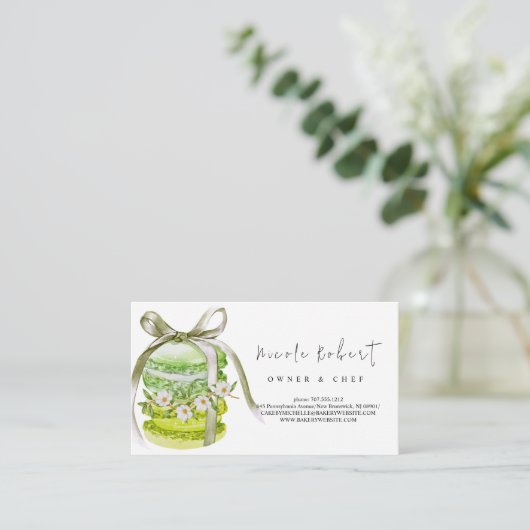 elegante Patisserie Chef Macaron Dessert floraal Visitekaartje (Staand voorkant)