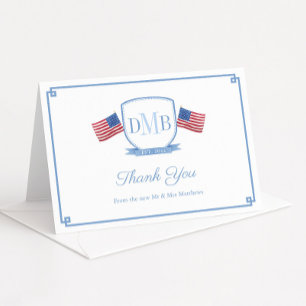 Elegante Patriotische Koppels Initiaal Bruiloft Bedankkaart