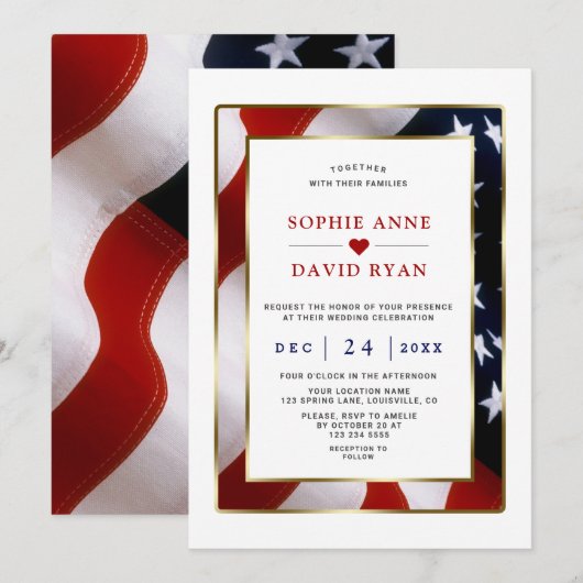 Elegante Patriotische Militaire Gouden VS Vlag Tro Kaart (Voorkant / Achterkant)