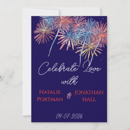 Elegante Patriotische Vuurwerk | 4 juli Huwelijk Kaart