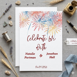 Elegante Patriotische Vuurwerk | 4 juli Huwelijk Kaart