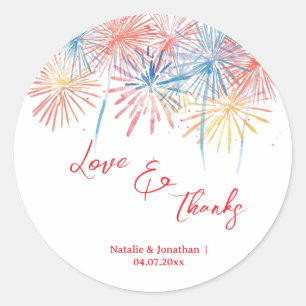 Elegante Patriotische Vuurwerk   4 juli Huwelijk  Ronde Sticker