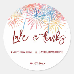 Elegante Patriotische Vuurwerk 4 juli Huwelijk Ronde Sticker