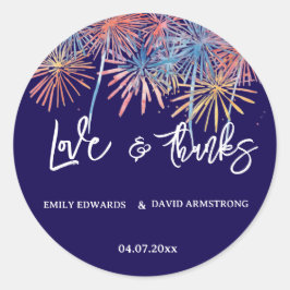 Elegante Patriotische Vuurwerk | 4 juli Huwelijk Ronde Sticker