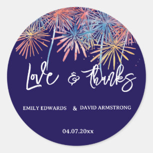 Elegante Patriotische Vuurwerk 4 juli Huwelijk Ronde Sticker