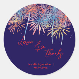 Elegante Patriotische Vuurwerk | 4 juli Huwelijk Ronde Sticker