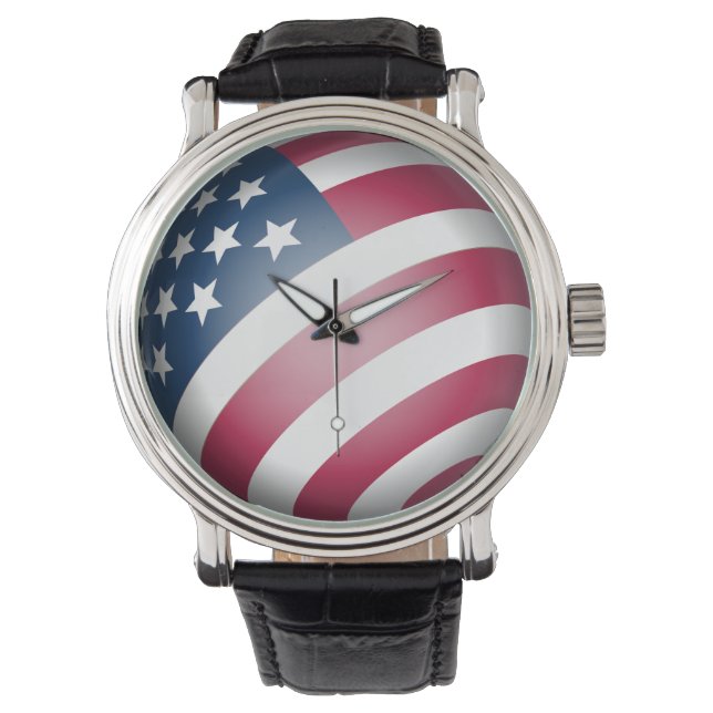 Elegante Patriottische Amerikaanse Vlag in 3D Were Horloge (Voorkant)