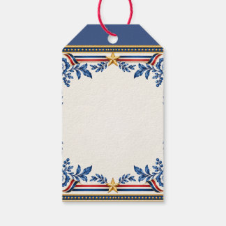 Elegante Patriottische Rode Witte & Blauwe Bloembo Cadeaulabel