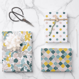 Elegante patronen Aqua Teal Blauwe Blush Roze Geel Inpakpapier Vel