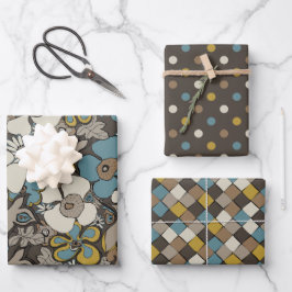 Elegante patronen blauw bruin mosterd beige  inpakpapier vel