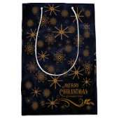 Elegante patroon Navyblauw Prettig kerstfeest Medium Cadeauzakje (Voorkant)