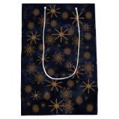 Elegante patroon Navyblauw Prettig kerstfeest Medium Cadeauzakje (Achterkant)