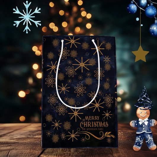 Elegante patroon Navyblauw Prettig kerstfeest Medium Cadeauzakje