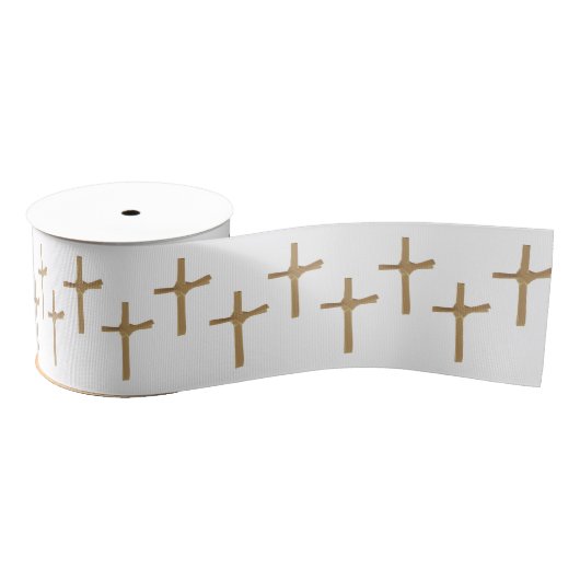 Elegante patroon religieuze Palm Cross Art Grosgrain Lint (Spoel)